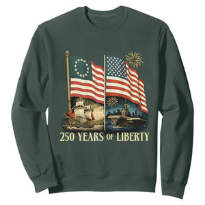 250 Years of Liberty Sweatshirt US 250th Anniversary Semiquincentennial 2026 Patriotic TS02 Dark Forest Green Print Your Wear