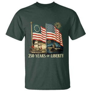 250 Years of Liberty T Shirt US 250th Anniversary Semiquincentennial 2026 Patriotic TS02 Dark Forest Green Print Your Wear