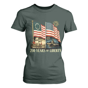 250 Years of Liberty T Shirt For Women US 250th Anniversary Semiquincentennial 2026 Patriotic TS02 Dark Forest Green Print Your Wear