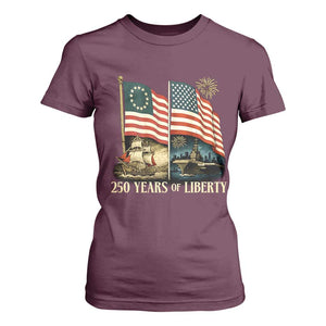 250 Years of Liberty T Shirt For Women US 250th Anniversary Semiquincentennial 2026 Patriotic TS02 Maroon Print Your Wear