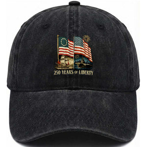 250 Years of Liberty Washed Cotton Baseball Cap US 250th Anniversary Semiquincentennial 2026 Patriotic TS02 Washed Cap Universal Fit Black Print Your Wear