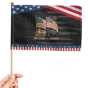 250 Years of Liberty Patriotic Handheld Flag US 250th Anniversary Semiquincentennial 2026 Patriotic TS02 Distressed 8.2" × 5.5" Black Blue Print Your Wear