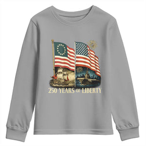 250 Years of Liberty Youth Sweatshirt US 250th Anniversary Semiquincentennial 2026 Patriotic TS02 Sport Gray Print Your Wear