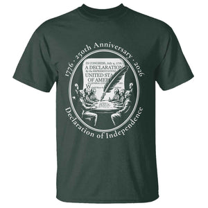 250 Years Declaration of Independence T Shirt US 250th Anniversary Semiquincentennial 2026 Patriotic TS02 Dark Forest Green Print Your Wear