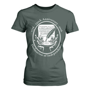 250 Years Declaration of Independence T Shirt For Women US 250th Anniversary Semiquincentennial 2026 Patriotic TS02 Dark Forest Green Print Your Wear
