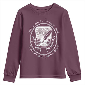 250 Years Declaration of Independence Youth Sweatshirt US 250th Anniversary Semiquincentennial 2026 Patriotic TS02 Maroon Print Your Wear
