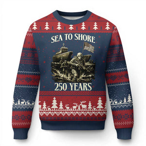 Military Navy 250th Anniversary Ugly Christmas Sweater Sea To Shore 250 Years TS02 Navy Red Print Your Wear