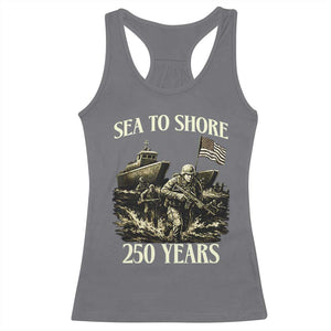 Military Navy 250th Anniversary Racerback Tank Top Sea To Shore 250 Years TS02 Charcoal Print Your Wear