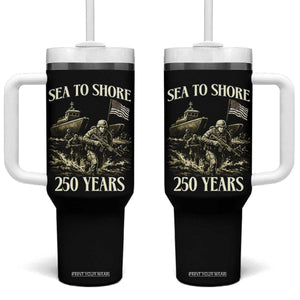 Military Navy 250th Anniversary Tumbler With Handle Sea To Shore 250 Years TS02 One Size: 40 oz Black Print Your Wear