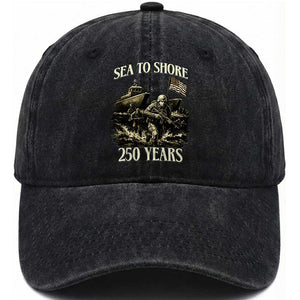 Military Navy 250th Anniversary Washed Cotton Baseball Cap Sea To Shore 250 Years TS02 Washed Cap Universal Fit Black Print Your Wear