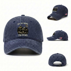 Military Navy 250th Anniversary Washed Cotton Baseball Cap Sea To Shore 250 Years TS02 Washed Cap Universal Fit Navy Print Your Wear