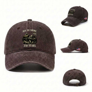 Military Navy 250th Anniversary Washed Cotton Baseball Cap Sea To Shore 250 Years TS02 Washed Cap Universal Fit Dark Brown Print Your Wear