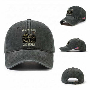 Military Navy 250th Anniversary Washed Cotton Baseball Cap Sea To Shore 250 Years TS02 Washed Cap Universal Fit Dark Green Print Your Wear