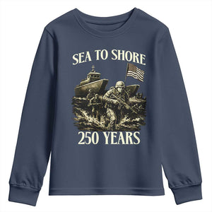 Military Navy 250th Anniversary Youth Sweatshirt Sea To Shore 250 Years TS02 Navy Print Your Wear