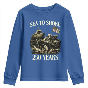 Military Navy 250th Anniversary Youth Sweatshirt Sea To Shore 250 Years TS02 Royal Blue Print Your Wear