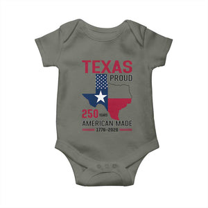 Texas Proud 250 Years Baby Onesie American Made 1776 to 2026 Semiquincentennial TS02 Military Green Print Your Wear