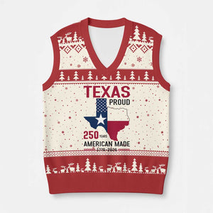 Texas Proud 250 Years V-Neck Knit Sweater Vest American Made 1776 to 2026 Semiquincentennial TS02 Beige Red Print Your Wear