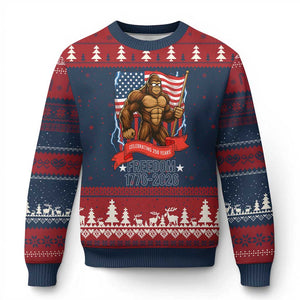 Patriotic Bigfoot US 250th Anniversary Ugly Christmas Sweater Sasquatch Celebrating 250 Years of Freedom 1776 to 2026 TS02 Navy Red Print Your Wear