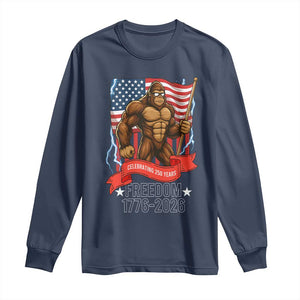 Patriotic Bigfoot US 250th Anniversary Long Sleeve Shirt Sasquatch Celebrating 250 Years of Freedom 1776 to 2026 TS02 Navy Print Your Wear