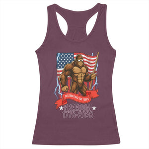 Patriotic Bigfoot US 250th Anniversary Racerback Tank Top Sasquatch Celebrating 250 Years of Freedom 1776 to 2026 TS02 Maroon Print Your Wear