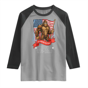 Patriotic Bigfoot US 250th Anniversary Raglan Shirt Sasquatch Celebrating 250 Years of Freedom 1776 to 2026 TS02 Sport Gray Black Print Your Wear