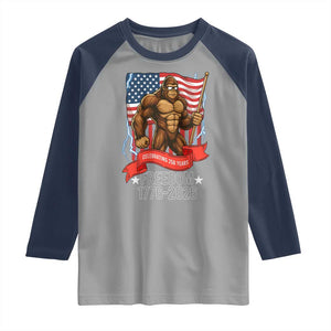 Patriotic Bigfoot US 250th Anniversary Raglan Shirt Sasquatch Celebrating 250 Years of Freedom 1776 to 2026 TS02 Sport Gray Navy Print Your Wear