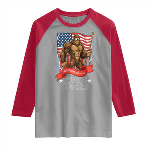 Patriotic Bigfoot US 250th Anniversary Raglan Shirt Sasquatch Celebrating 250 Years of Freedom 1776 to 2026 TS02 Sport Gray Red Print Your Wear