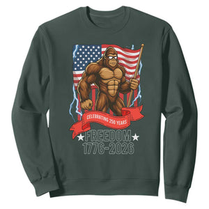 Patriotic Bigfoot US 250th Anniversary Sweatshirt Sasquatch Celebrating 250 Years of Freedom 1776 to 2026 TS02 Dark Forest Green Print Your Wear