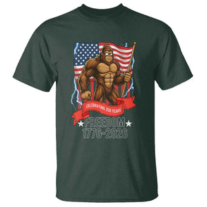 Patriotic Bigfoot US 250th Anniversary T Shirt Sasquatch Celebrating 250 Years of Freedom 1776 to 2026 TS02 Dark Forest Green Print Your Wear