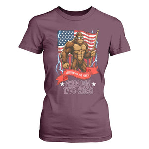 Patriotic Bigfoot US 250th Anniversary T Shirt For Women Sasquatch Celebrating 250 Years of Freedom 1776 to 2026 TS02 Maroon Print Your Wear