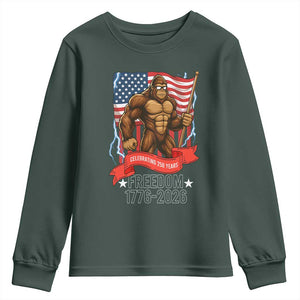Patriotic Bigfoot US 250th Anniversary Youth Sweatshirt Sasquatch Celebrating 250 Years of Freedom 1776 to 2026 TS02 Dark Forest Green Print Your Wear