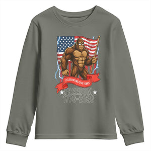 Patriotic Bigfoot US 250th Anniversary Youth Sweatshirt Sasquatch Celebrating 250 Years of Freedom 1776 to 2026 TS02 Military Green Print Your Wear