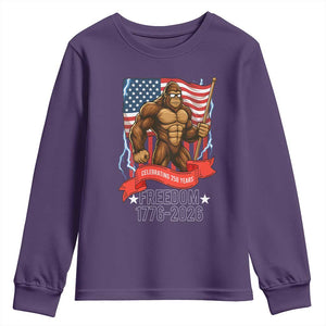 Patriotic Bigfoot US 250th Anniversary Youth Sweatshirt Sasquatch Celebrating 250 Years of Freedom 1776 to 2026 TS02 Purple Print Your Wear