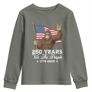 250 Years We The People Bigfoot Youth Sweatshirt Funny Patriotic 1776 to 2026 US Semiquincentennial TS02 Military Green Print Your Wear