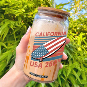 California USA 250th Anniversary Glass Can US Semiquincentennial Patriotic Surfboard Graphic TS02 White Print Your Wear