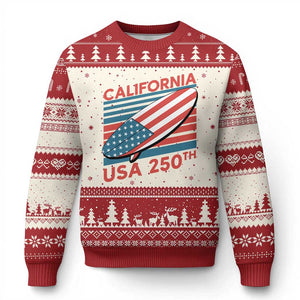 California USA 250th Anniversary Ugly Christmas Sweater US Semiquincentennial Patriotic Surfboard Graphic TS02 Beige Red Print Your Wear