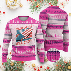 California USA 250th Anniversary Ugly Christmas Sweater US Semiquincentennial Patriotic Surfboard Graphic TS02 Hot Pink Print Your Wear