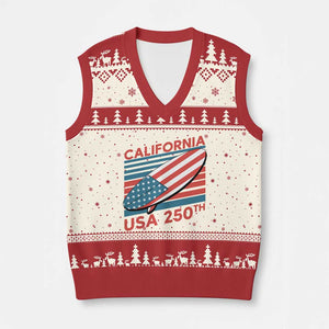 California USA 250th Anniversary V-Neck Knit Sweater Vest US Semiquincentennial Patriotic Surfboard Graphic TS02 Beige Red Print Your Wear