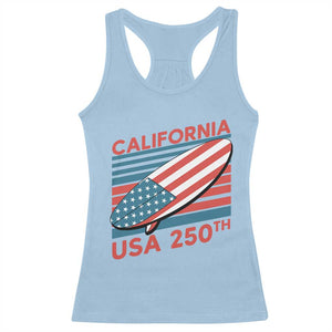 California USA 250th Anniversary Racerback Tank Top US Semiquincentennial Patriotic Surfboard Graphic TS02 Light Blue Print Your Wear