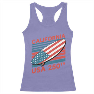 California USA 250th Anniversary Racerback Tank Top US Semiquincentennial Patriotic Surfboard Graphic TS02 Violet Print Your Wear