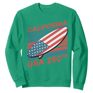 California USA 250th Anniversary Sweatshirt US Semiquincentennial Patriotic Surfboard Graphic TS02 Irish Green Print Your Wear