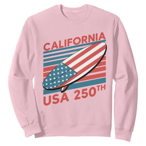 California USA 250th Anniversary Sweatshirt US Semiquincentennial Patriotic Surfboard Graphic TS02 Light Pink Print Your Wear