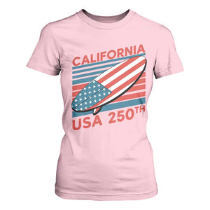 California USA 250th Anniversary T Shirt For Women US Semiquincentennial Patriotic Surfboard Graphic TS02 Light Pink Print Your Wear