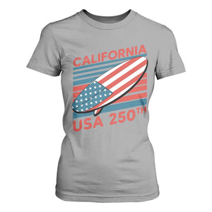 California USA 250th Anniversary T Shirt For Women US Semiquincentennial Patriotic Surfboard Graphic TS02 Sport Gray Print Your Wear