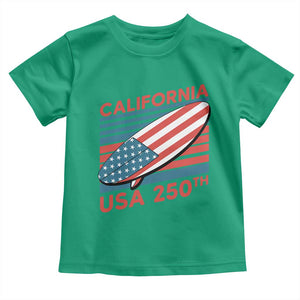 California USA 250th Anniversary Toddler T Shirt US Semiquincentennial Patriotic Surfboard Graphic TS02 Irish Green Print Your Wear