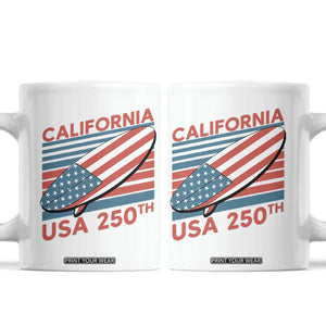 California USA 250th Anniversary Coffee Mug US Semiquincentennial Patriotic Surfboard Graphic TS02 White Print Your Wear