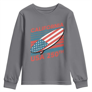 California USA 250th Anniversary Youth Sweatshirt US Semiquincentennial Patriotic Surfboard Graphic TS02 Charcoal Print Your Wear