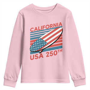 California USA 250th Anniversary Youth Sweatshirt US Semiquincentennial Patriotic Surfboard Graphic TS02 Light Pink Print Your Wear
