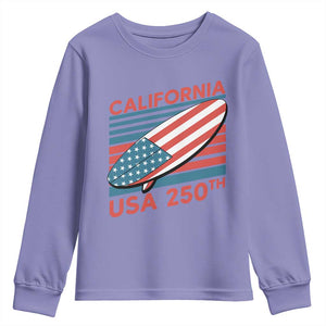 California USA 250th Anniversary Youth Sweatshirt US Semiquincentennial Patriotic Surfboard Graphic TS02 Violet Print Your Wear