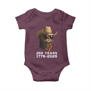 Cool Cowboy Cat 250 Years Baby Onesie Funny Patriotic 1776 to 2026 US Semiquincentennial TS02 Maroon Print Your Wear